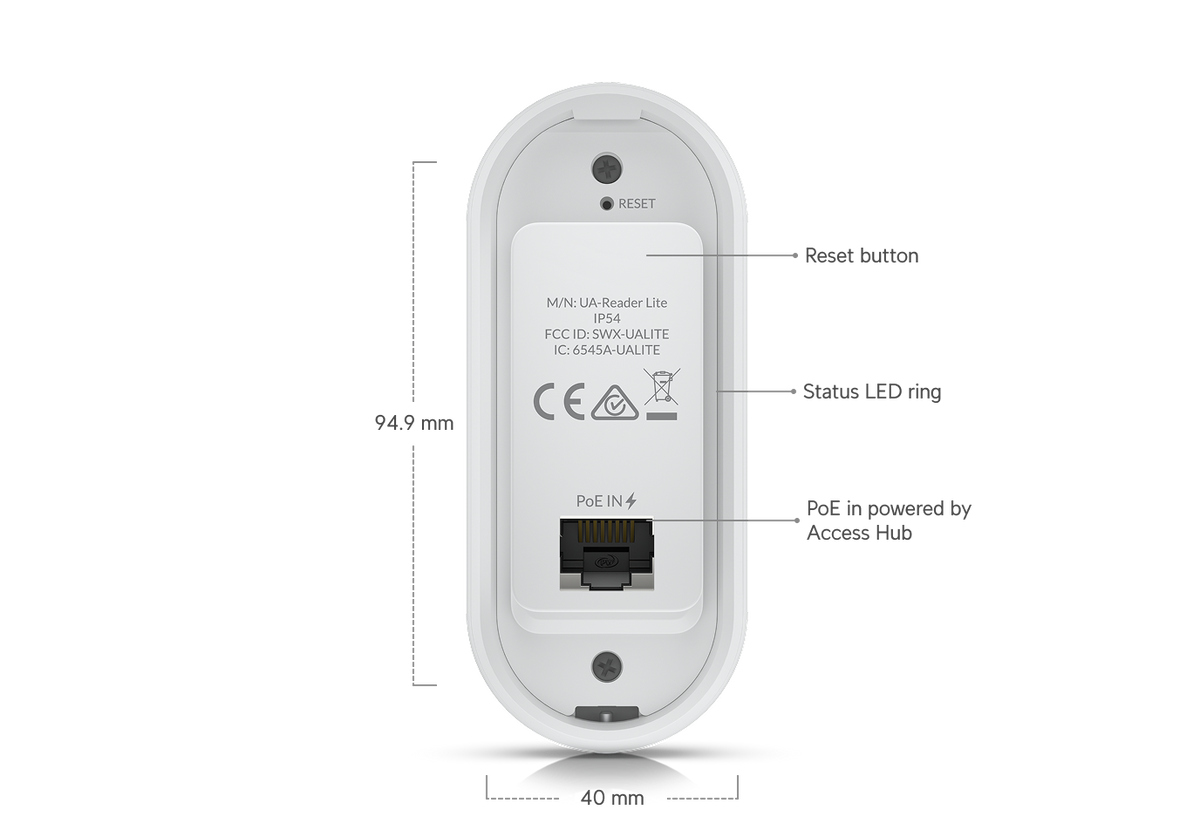 Ubiquiti UniFi Access Reader Lite Modern NFC and Bluetooth Reader with PoE Power and Built In Security Element Chip