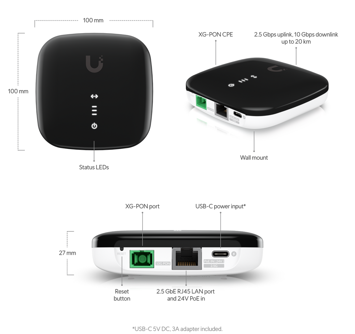 Ubiquiti UISP Fiber XG PON CPE Optical Network Unit Delivering 2.5Gbps Uplink and 10Gbps Downlink Over 20km