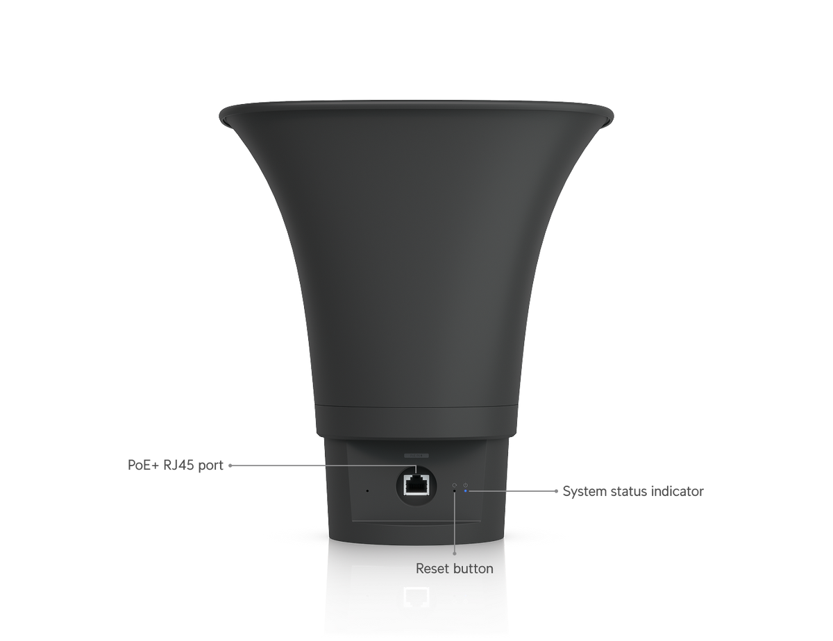 Ubiquiti AI Horn Speaker Black All Weather PoE Powered 120dB Alert Speaker with Wall Corner and Pole Mounting