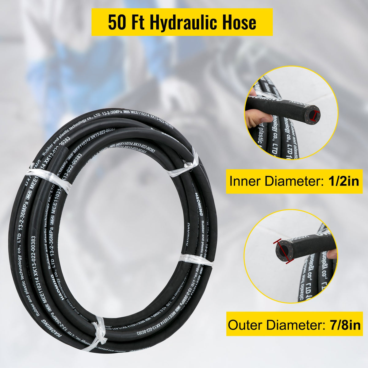Hydraulic Hose 15m Rubber 1/2 Inch ID 5000PSI Steel Braid Flexible Oil Hose