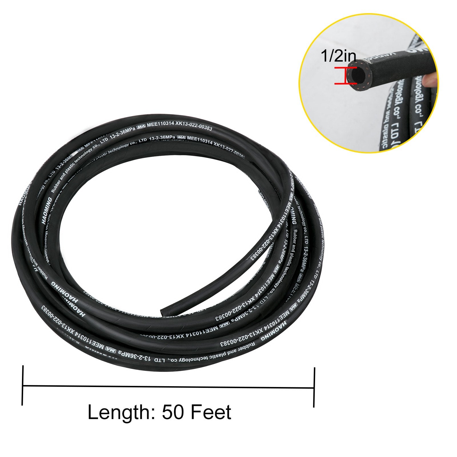 Hydraulic Hose 15m Rubber 1/2 Inch ID 5000PSI Steel Braid Flexible Oil Hose