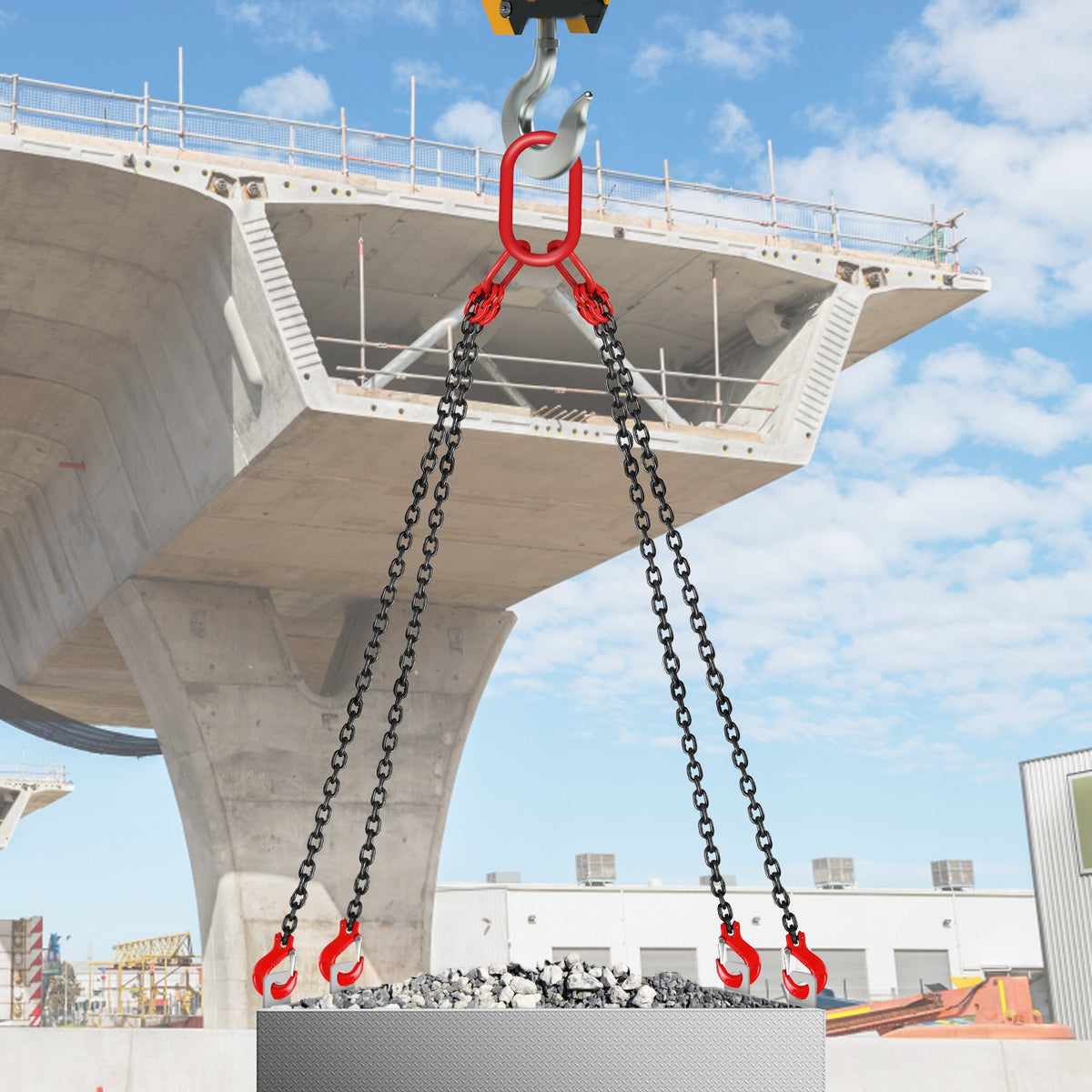Chain Sling 8mm x 150cm, G80 5 Ton Engine Hoist Lifting Chain 4 Leg Hooks