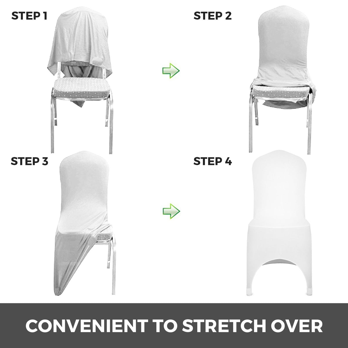 Stretch Spandex Folding Chair Covers, Universal Fitted, Washable, 100PCS White