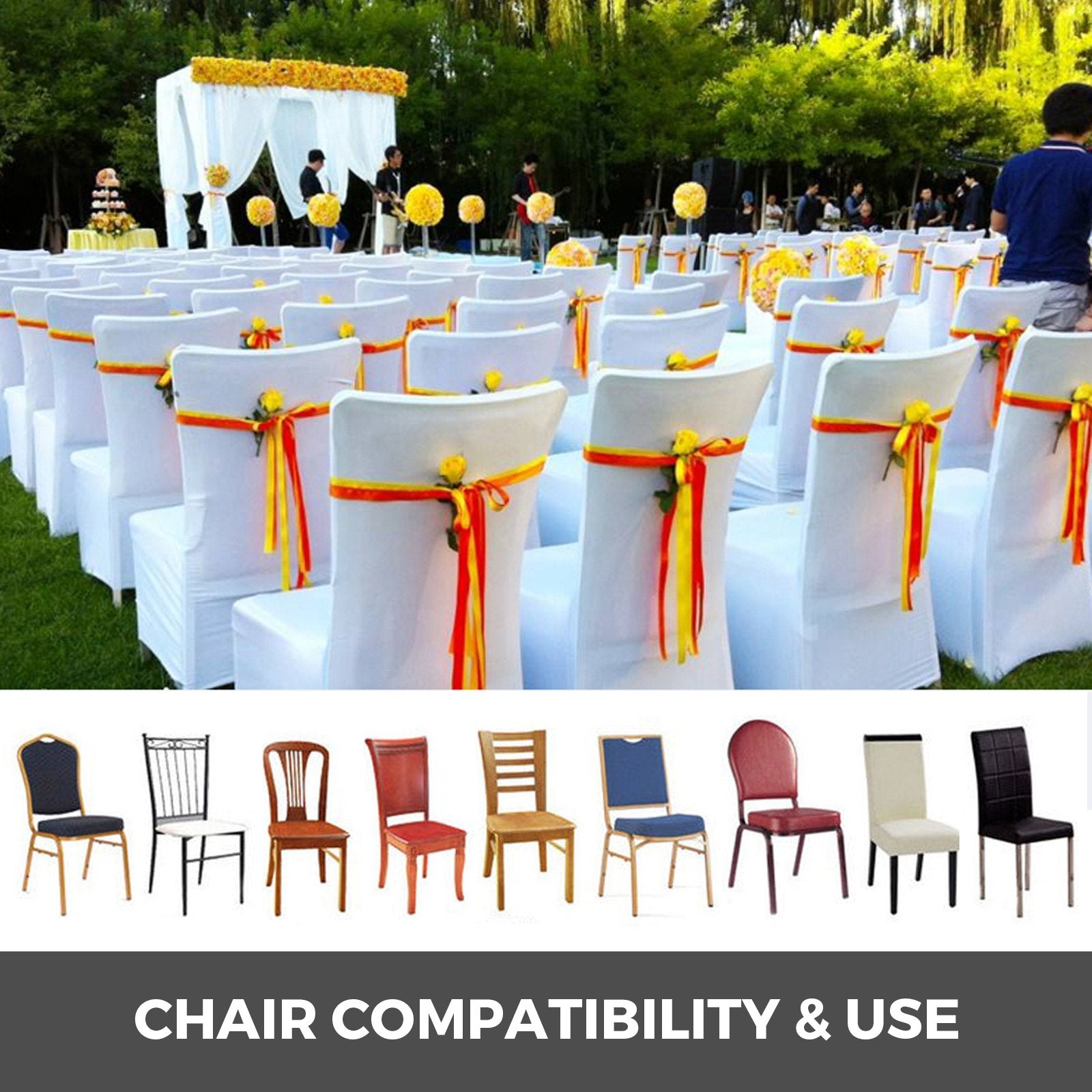 Stretch Spandex Folding Chair Covers, Universal Fitted, Washable, 100PCS White