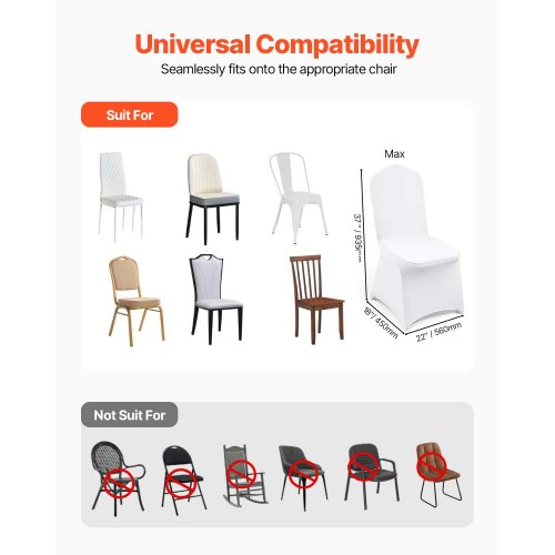 VEVOR 100PCS White Folding Chair Covers Stretch Spandex Removable Washable