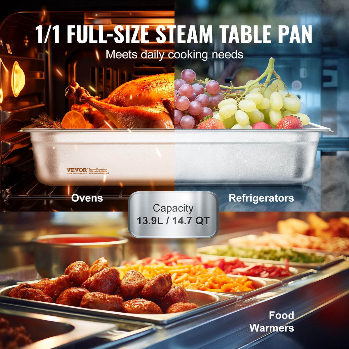 4 Pack Full-Size Anti-Jam Stainless Steel Steam Pans with Lids 4" Deep