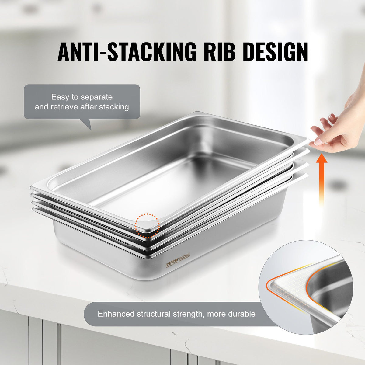 4 Pack Full-Size Anti-Jam Stainless Steel Steam Pans with Lids 4" Deep