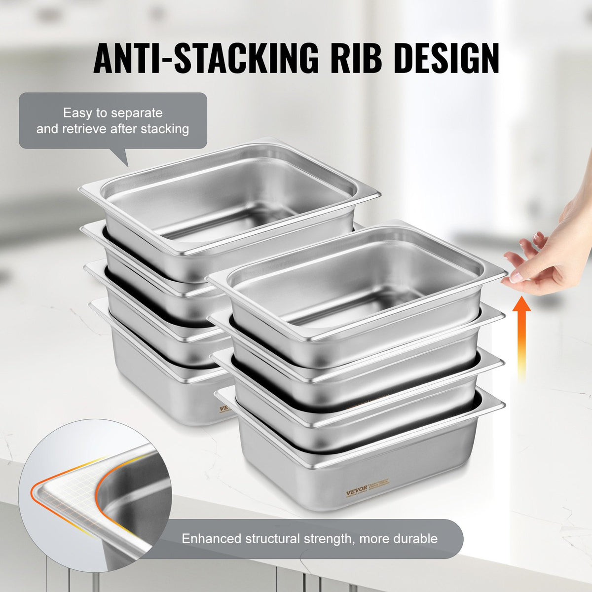 8-Pack 4" Deep Anti-Jam Stainless Steel Steam Table Pans with Lids