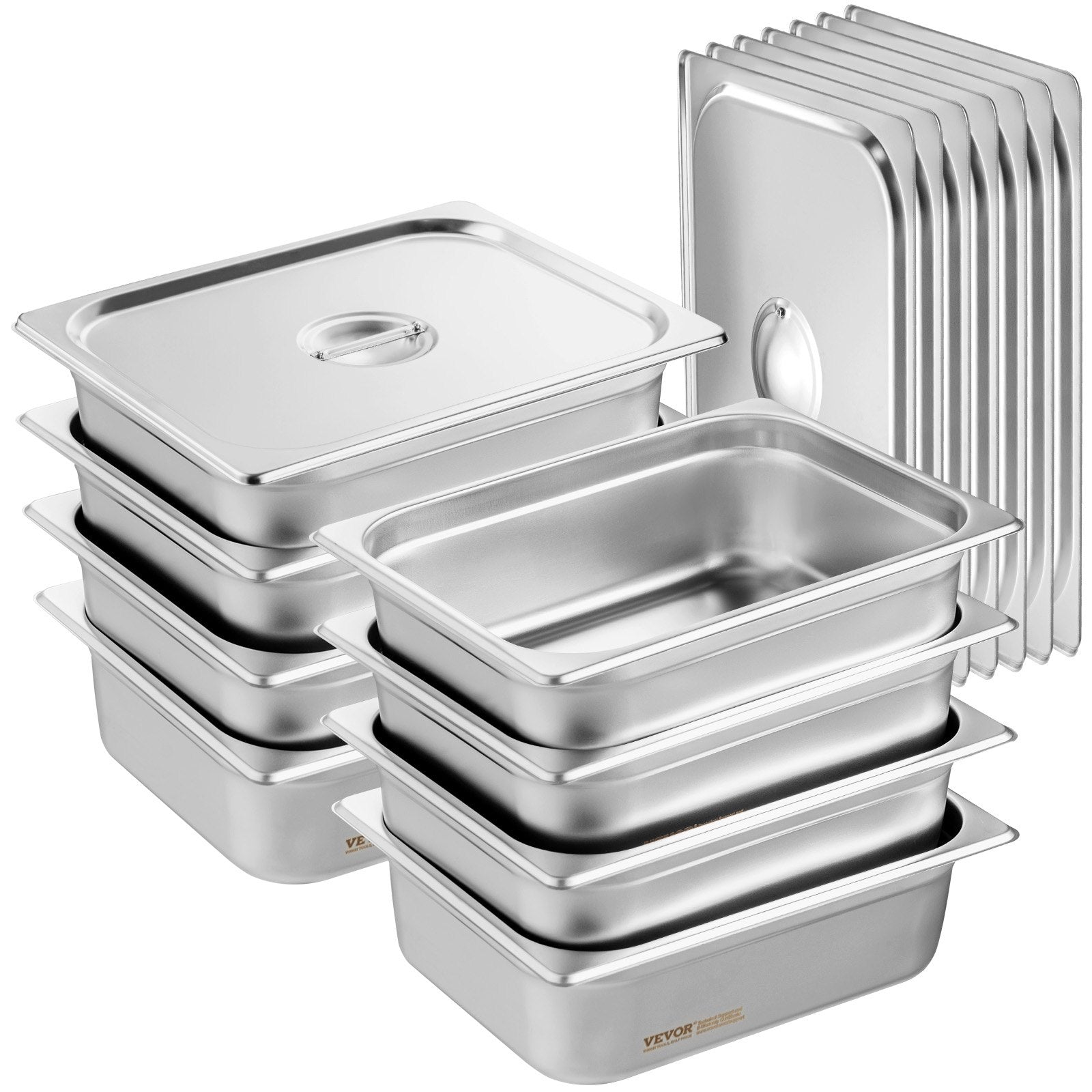 8-Pack 4" Deep Anti-Jam Stainless Steel Steam Table Pans with Lids