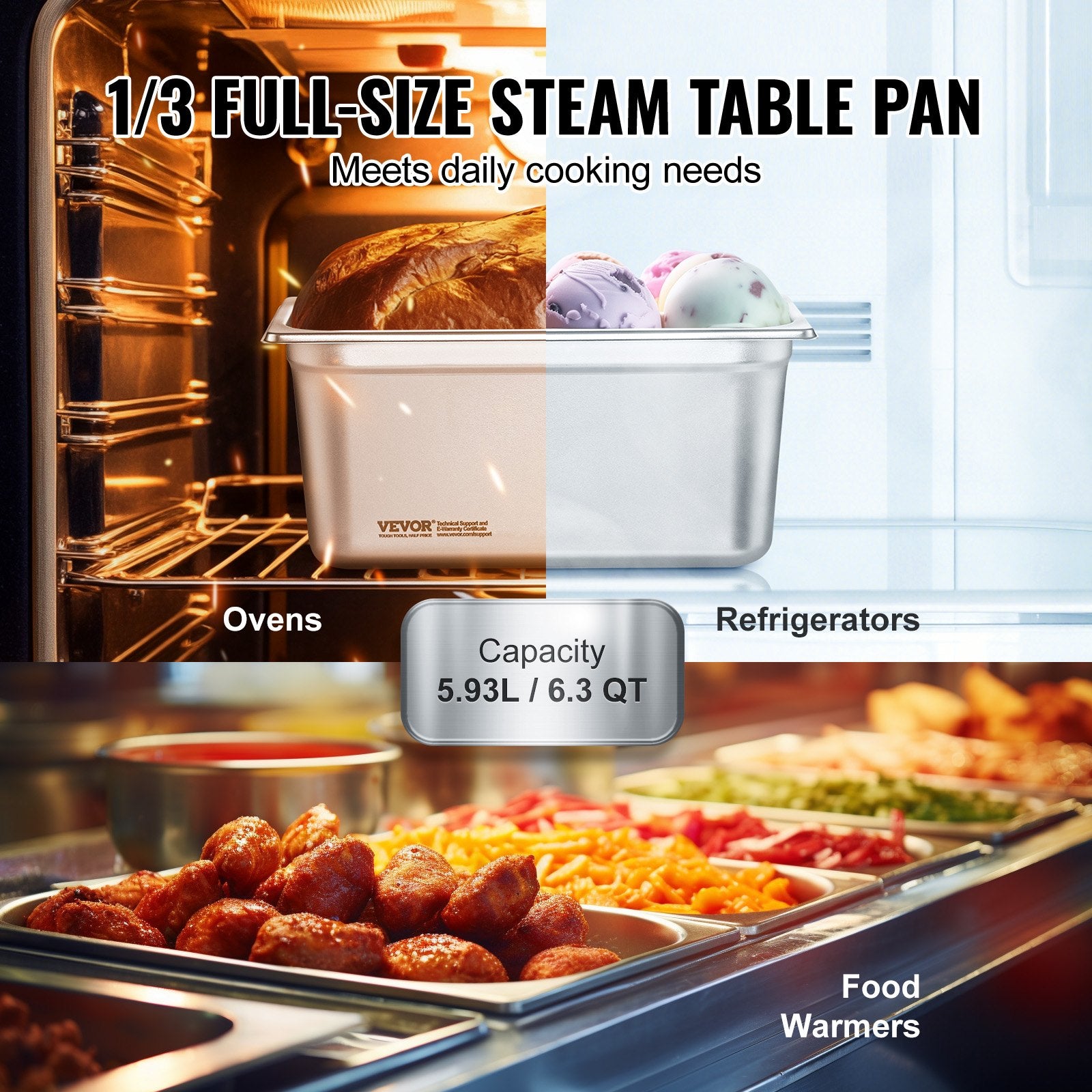 8-Pack 6" Deep Anti-Jam Stainless Steel Steam Table Pans with Lid