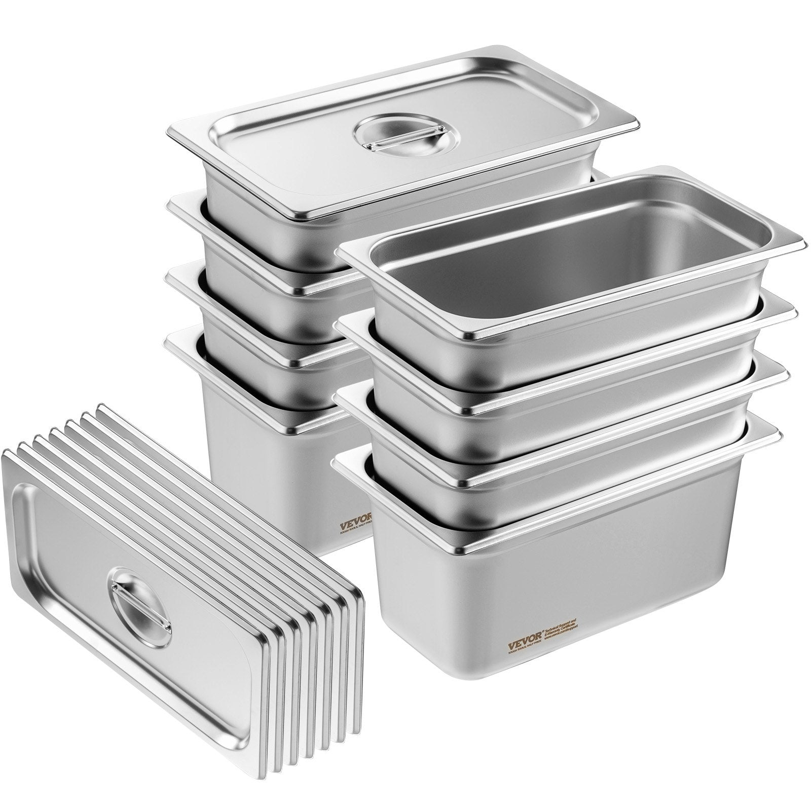 8-Pack 6" Deep Anti-Jam Stainless Steel Steam Table Pans with Lid