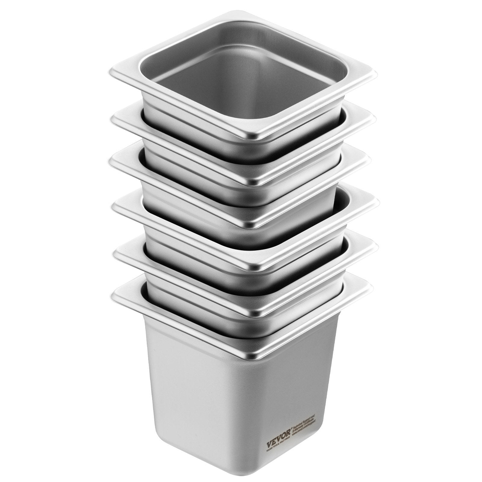 6-Pack 1/6 Size Stainless Steel Hotel Pans 6" Deep Anti-Jam Steam Pan