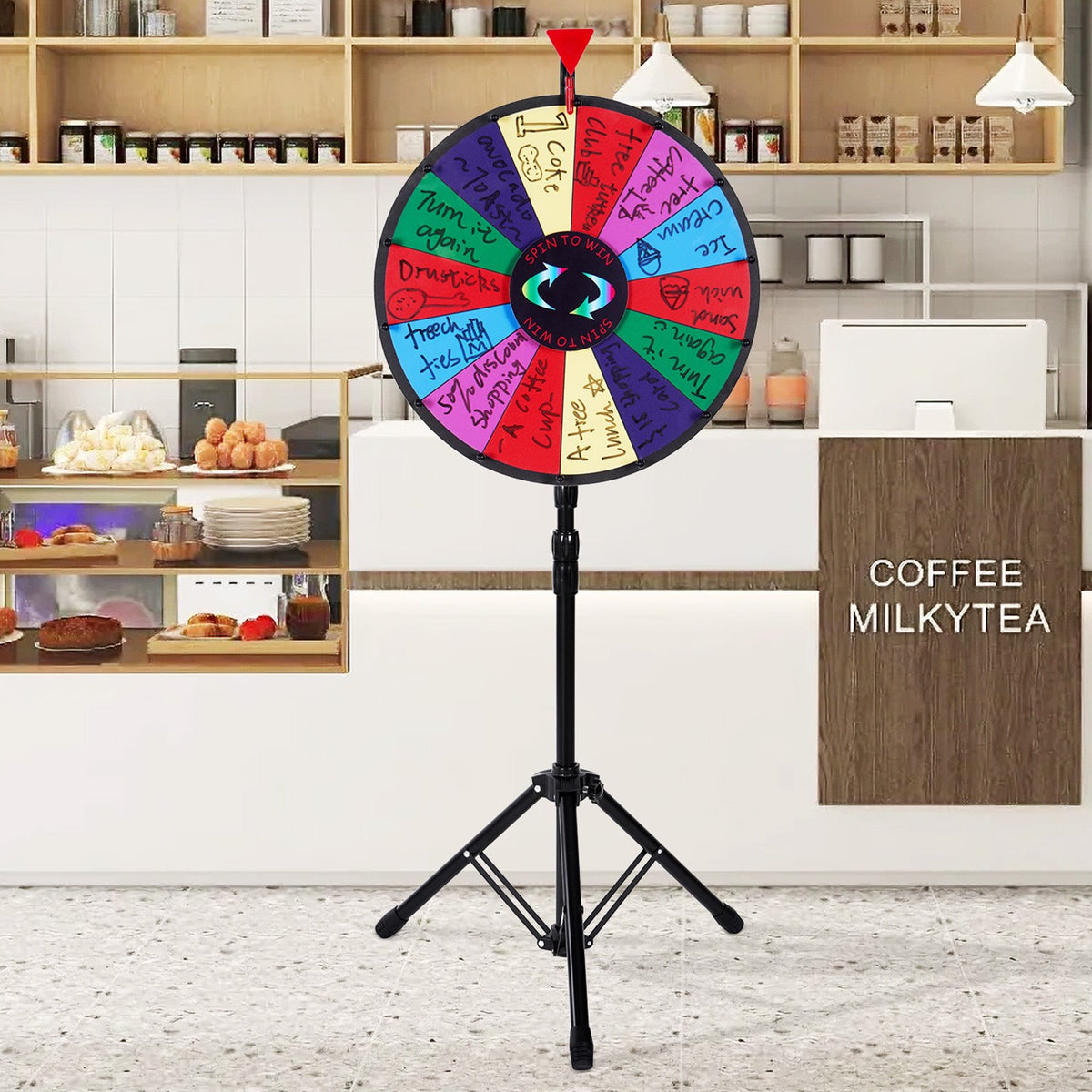 Tabletop Color Prize Wheel 18 Inch with Folding Tripod Stand 14 Slots Dry Erase