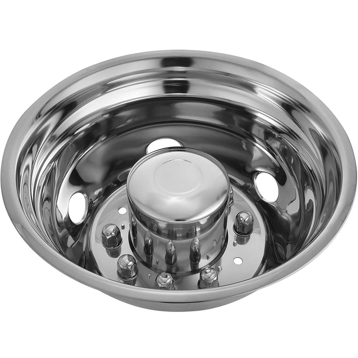 19.5" 10 Lug Wheel Simulators Stainless Steel Bolt-On Hubcap Set