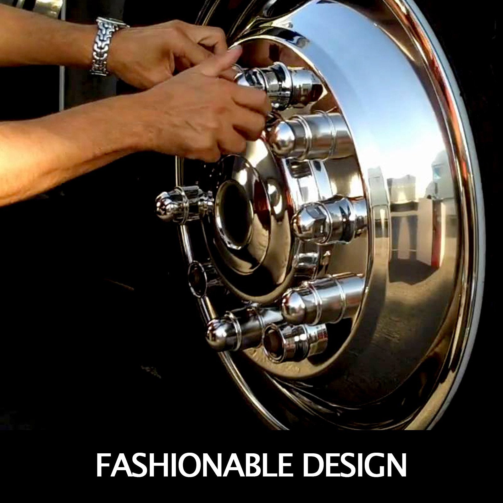 19.5" 10 Lug Wheel Simulators Stainless Steel Bolt-On Hubcap Set