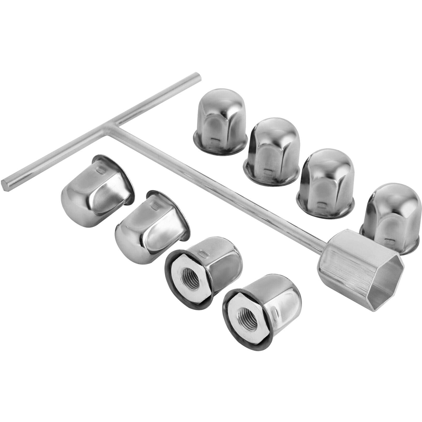 19.5" 10 Lug Wheel Simulators Stainless Steel Bolt-On Hubcap Set