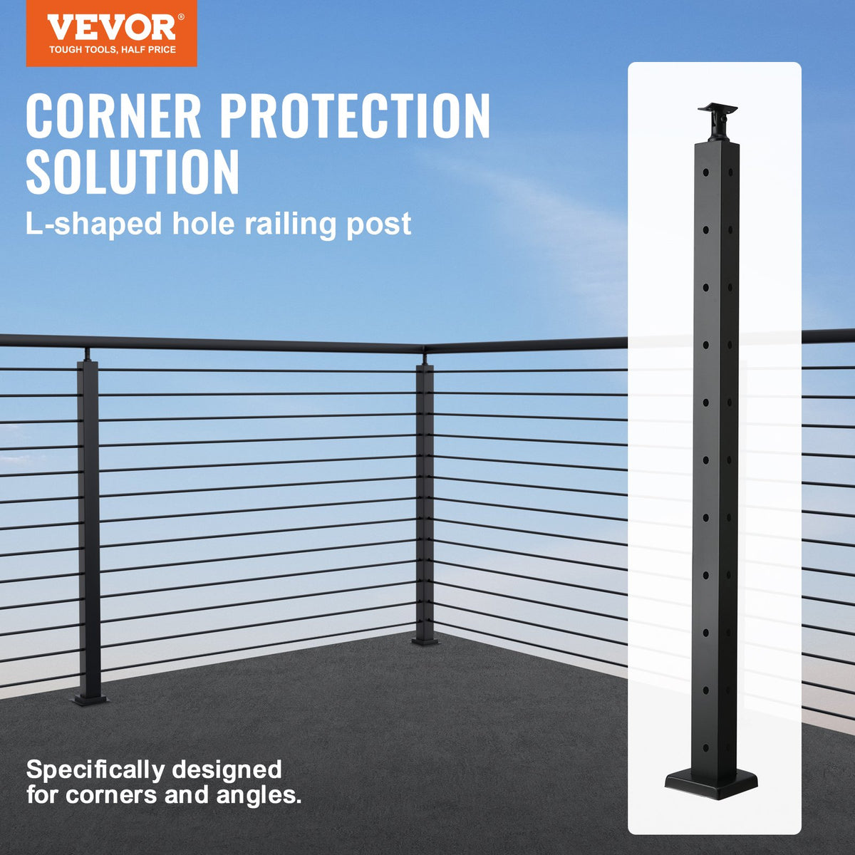 Steel Cable Railing Corner Post 36" SUS304 10 Holes Horizontal Curved Bracket