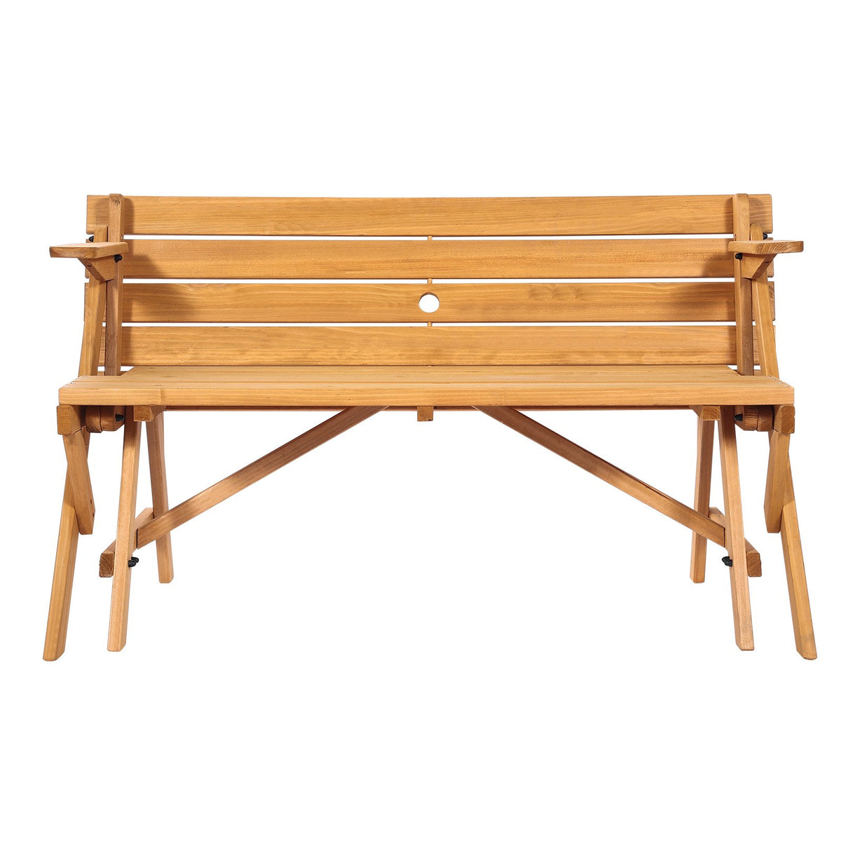 Picnic Table 2-in-1 Transforming Wooden Outdoor Table Bench Set Umbrella Hole
