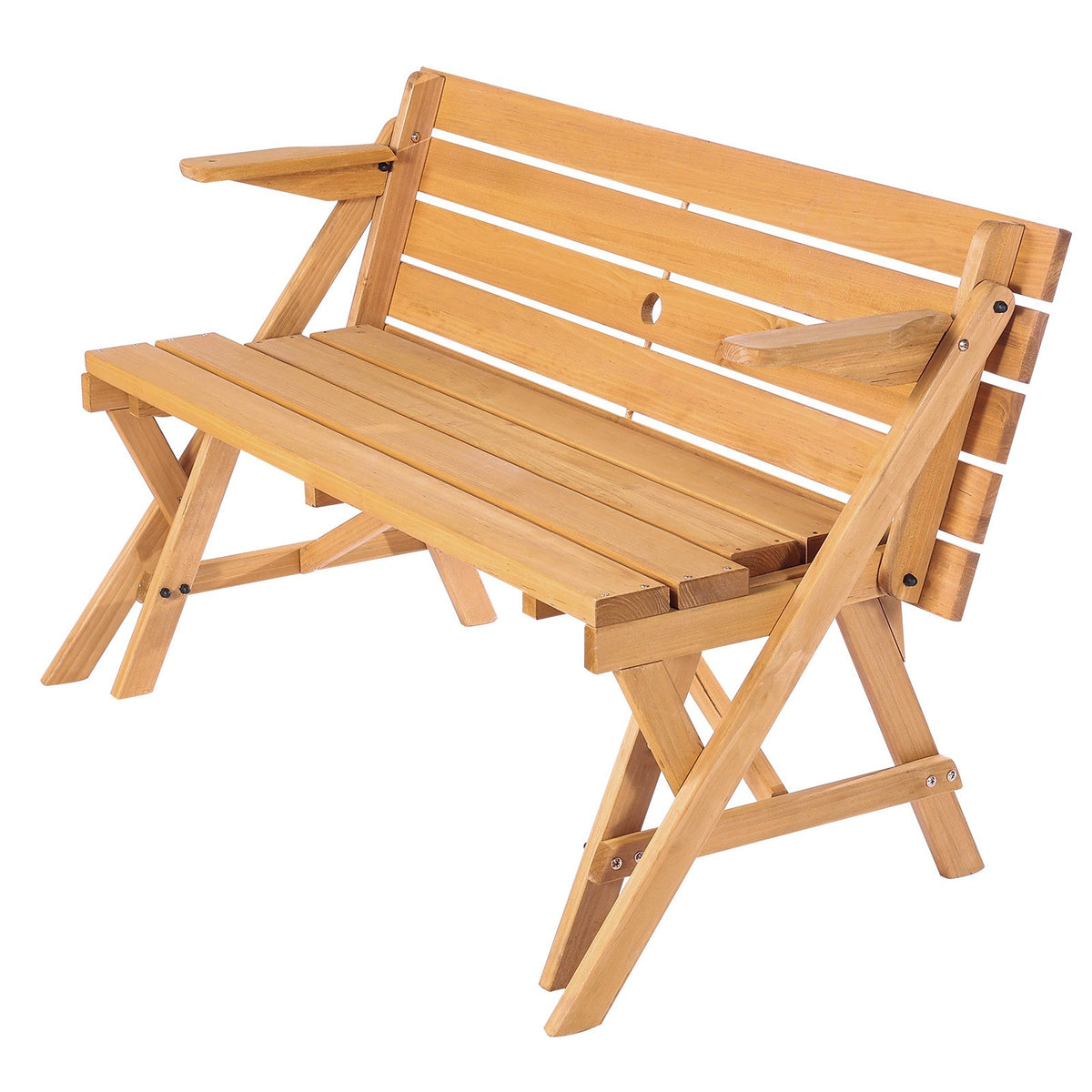 Picnic Table 2-in-1 Transforming Wooden Outdoor Table Bench Set Umbrella Hole