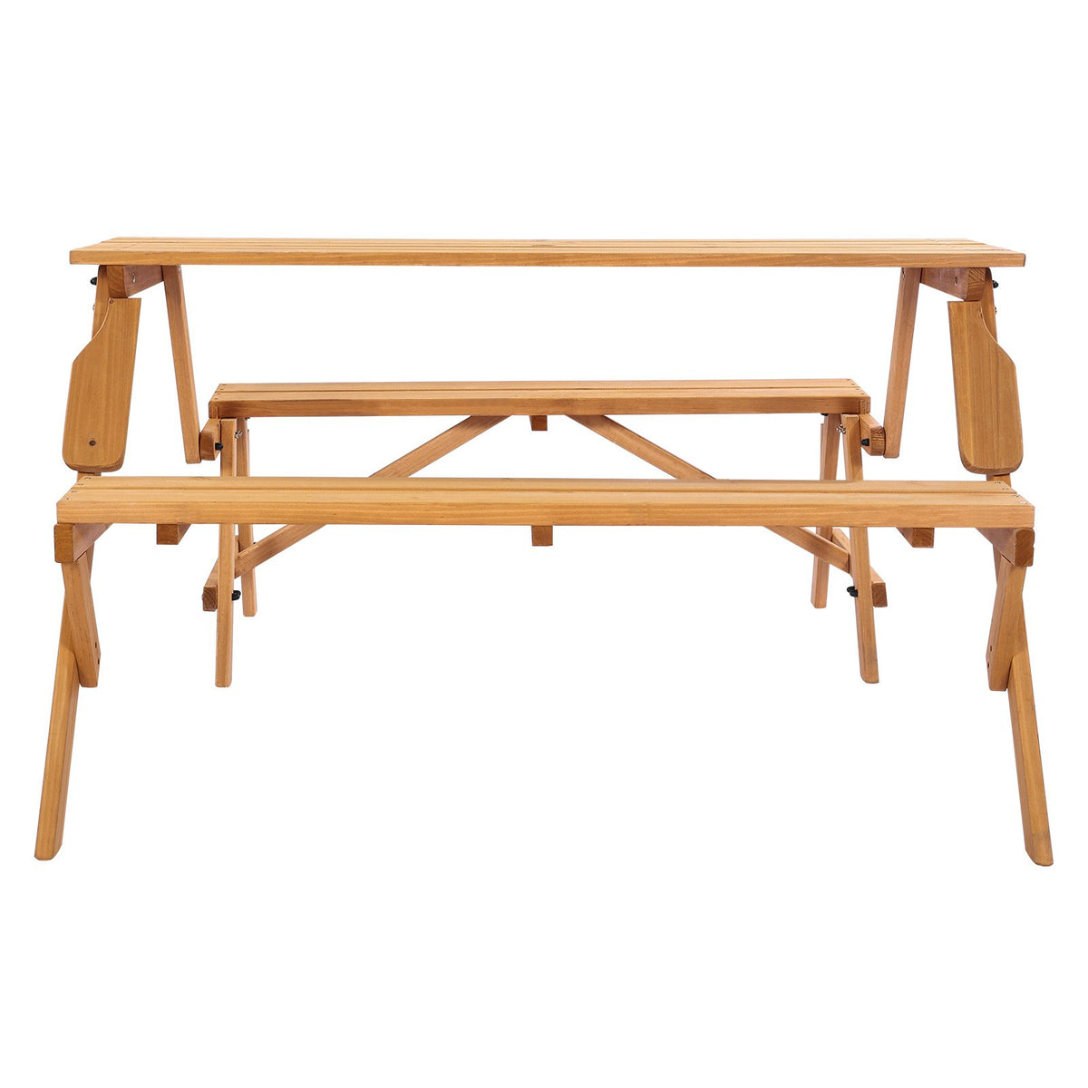 Picnic Table 2-in-1 Transforming Wooden Outdoor Table Bench Set Umbrella Hole