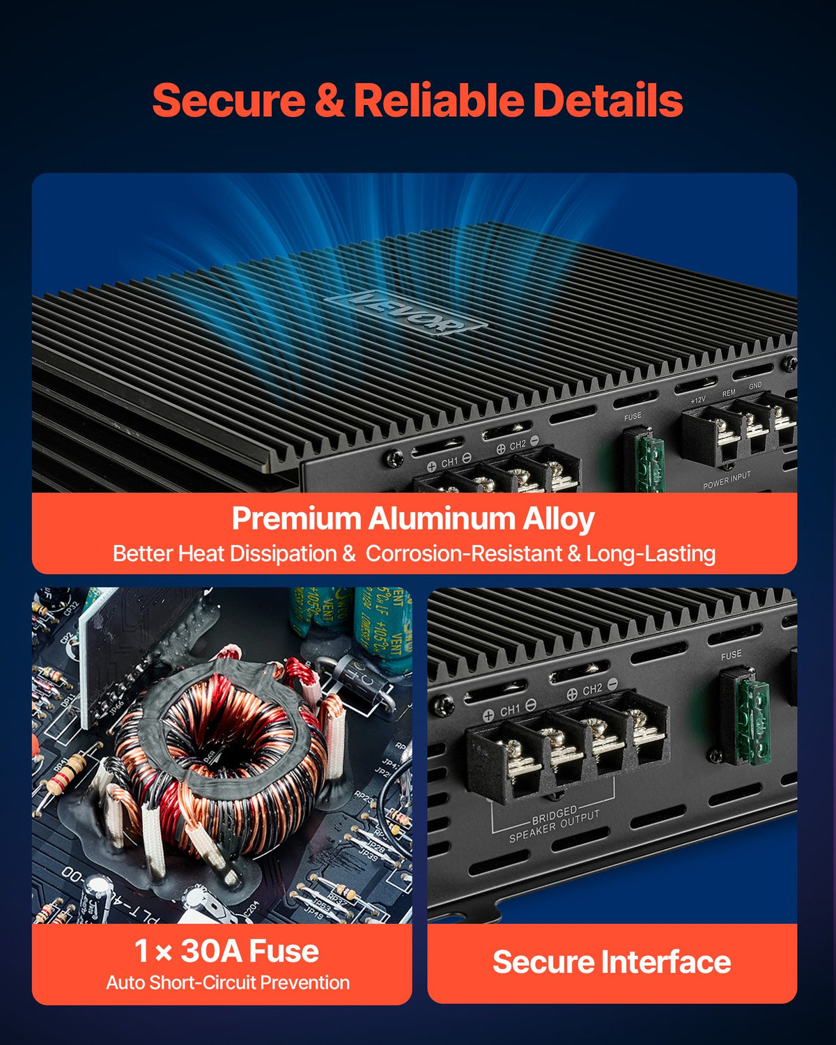 2 Channel Car Audio Amplifier Class AB Bridgeable 600W Max Stereo Amp