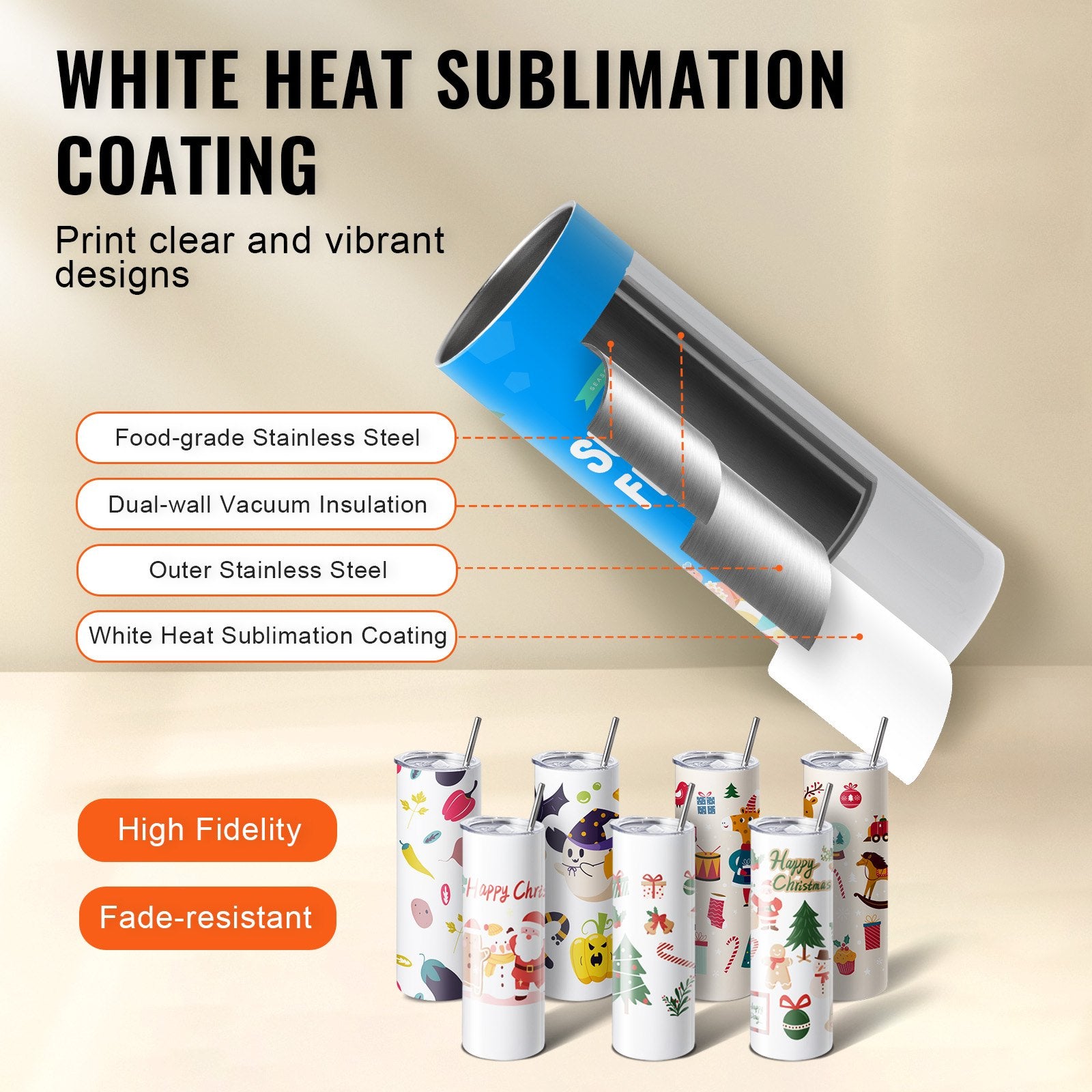 8pcs Tumbler Heat Press Machine Set with 20oz Blank Tumblers