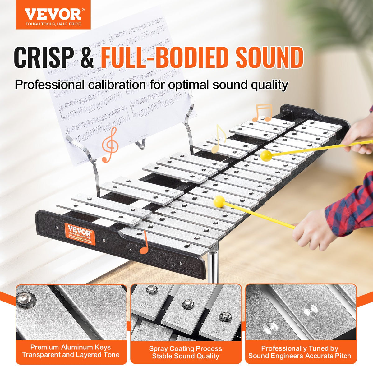 Glockenspiel Xylophone 30-Note Percussion Set Mallets Stand Pad Carry Bag