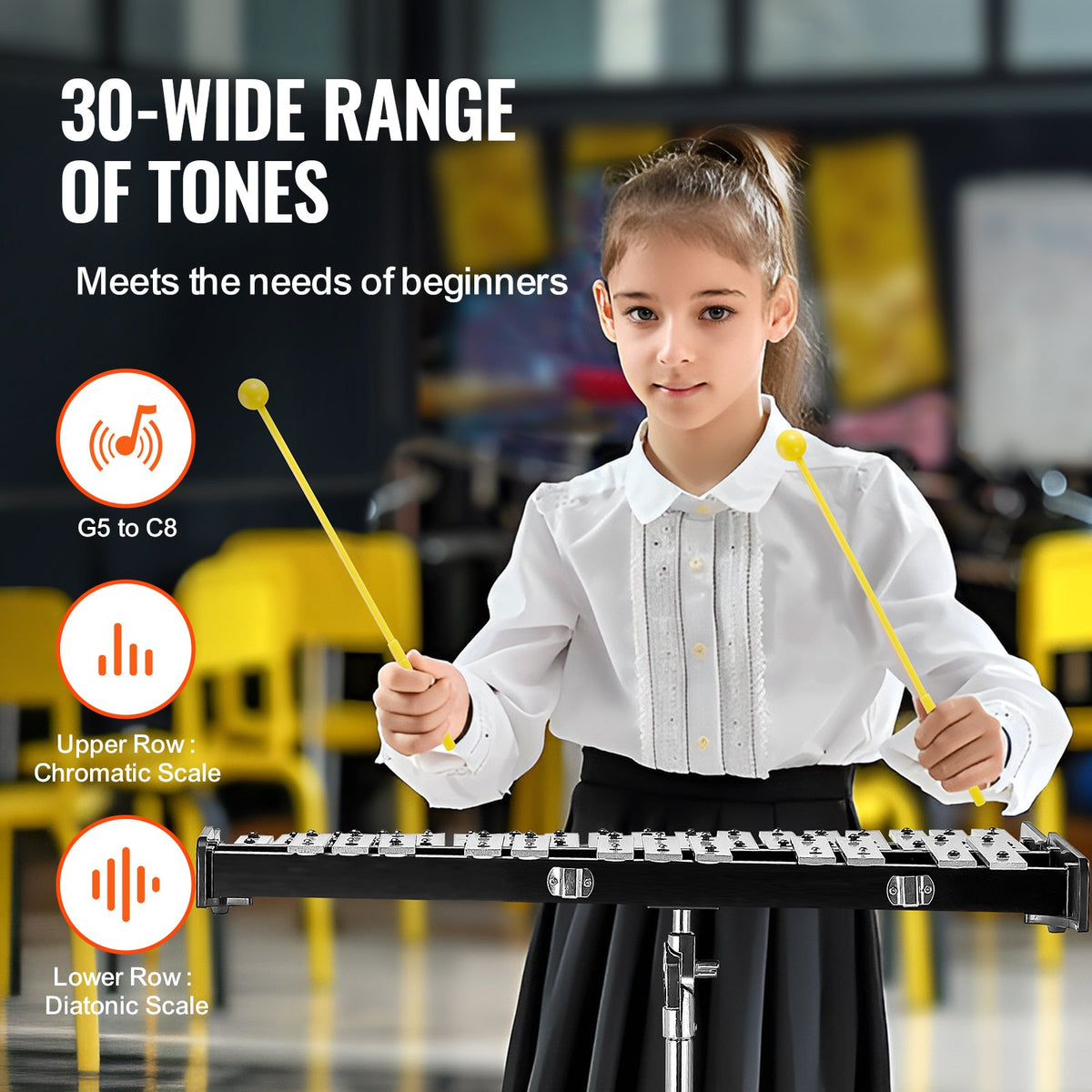Glockenspiel Xylophone 30-Note Percussion Set Mallets Stand Pad Carry Bag