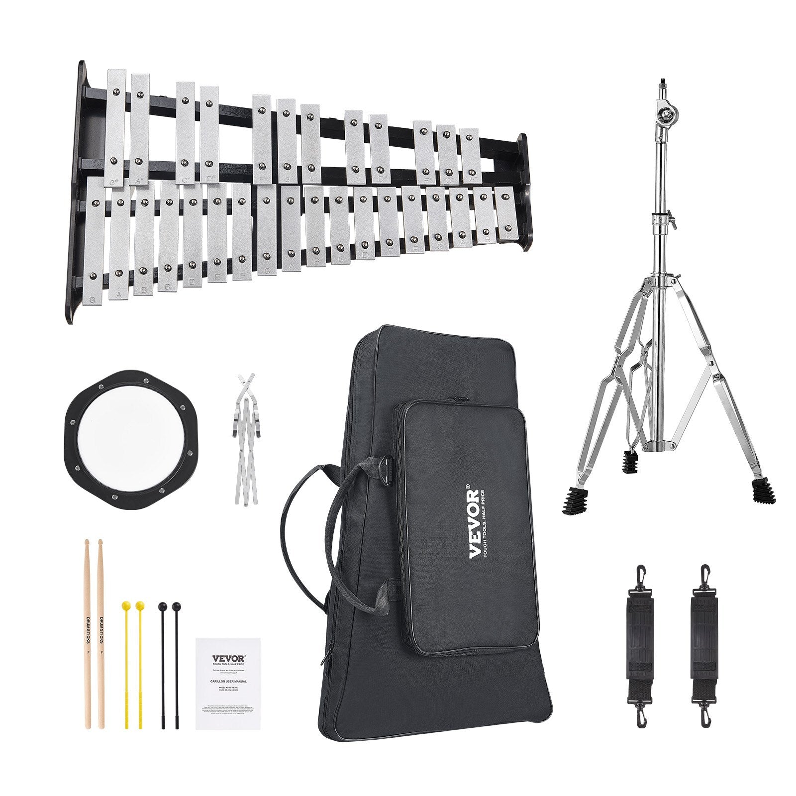 Glockenspiel Xylophone 30-Note Percussion Set Mallets Stand Pad Carry Bag
