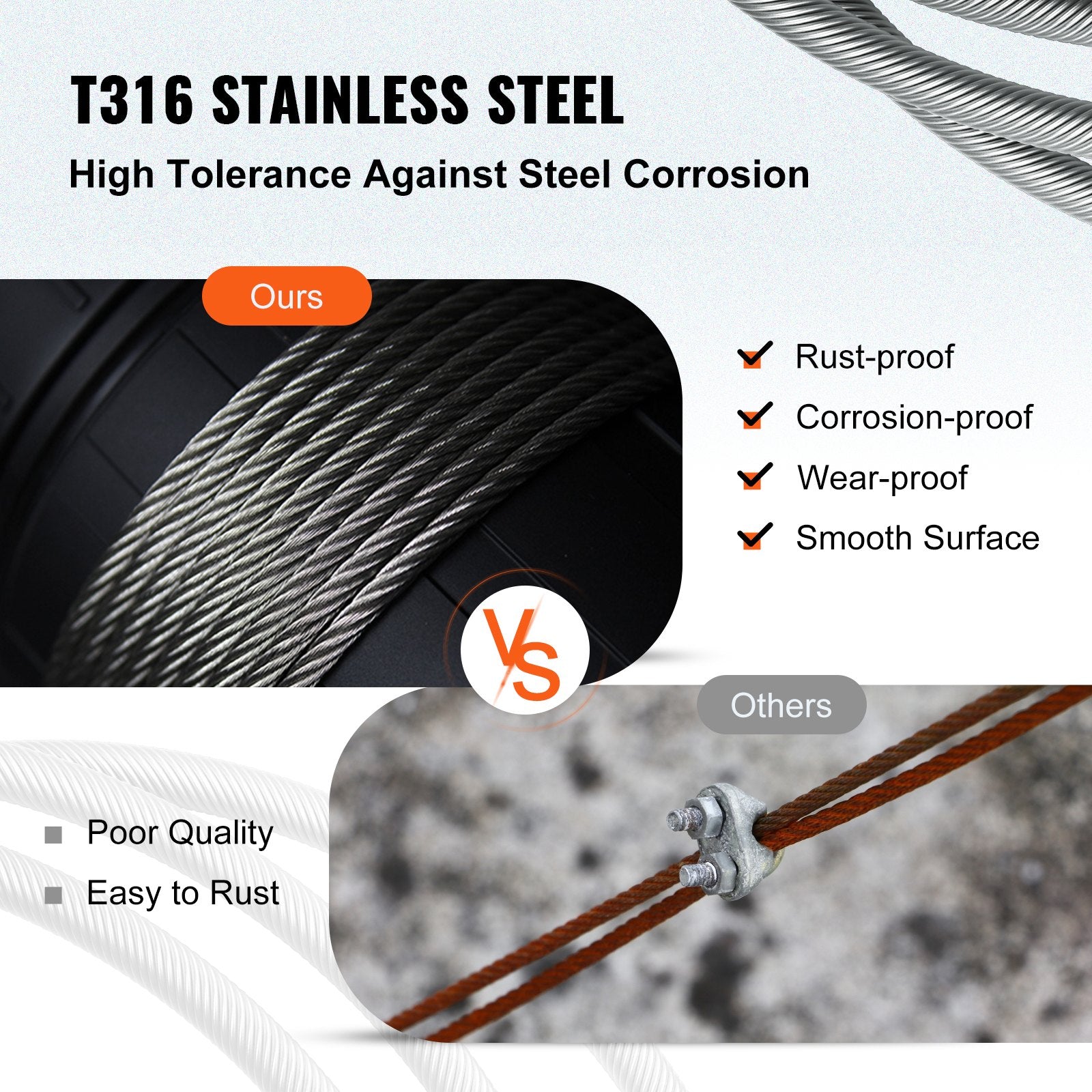 T316 Stainless Steel Cable 3.2mm 7x7 Wire Rope 152M for Railing Decking DIY