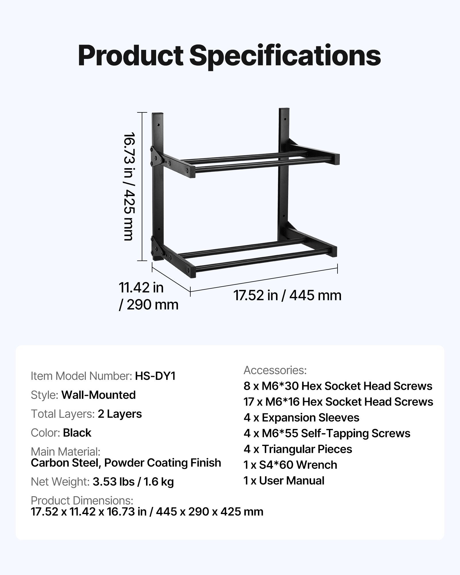 2-Tier Wall Mount Filament Rack with Rolling Spool Holders for 3D Printing