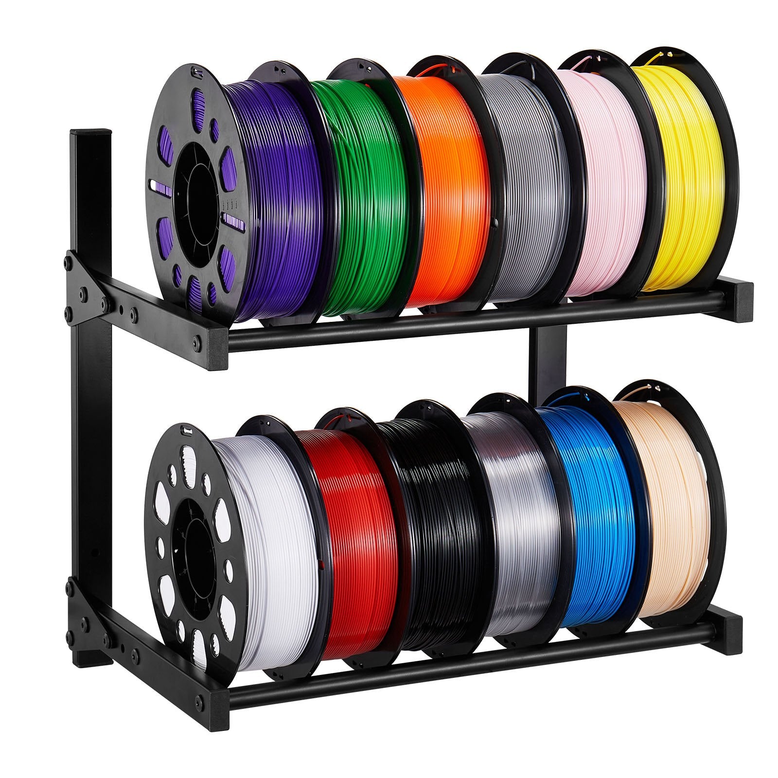 2-Tier Wall Mount Filament Rack with Rolling Spool Holders for 3D Printing