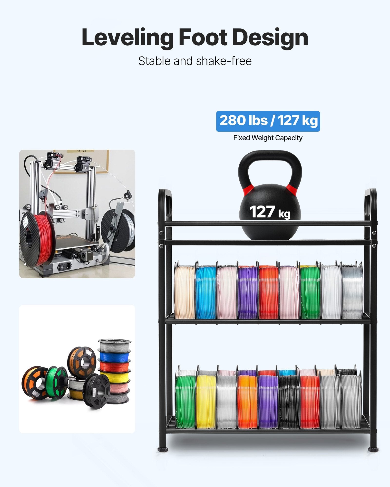 Heavy-Duty 3-Tier Filament Rack for 3D Printing with Wheels (Shelf Only)