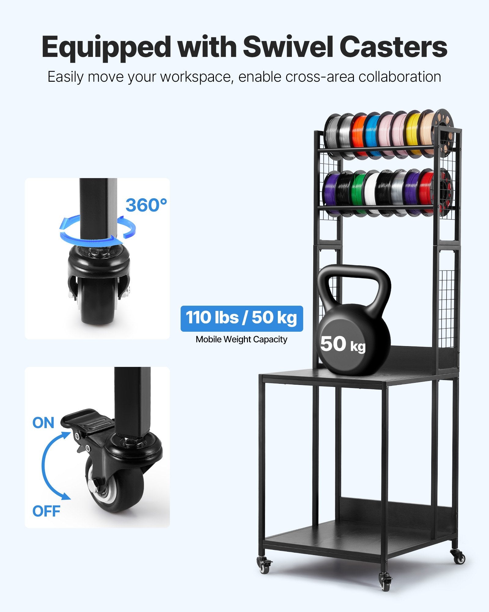 3D Printer Filament Storage Rack, 4-Tier Spool Holder Cart with Wheels