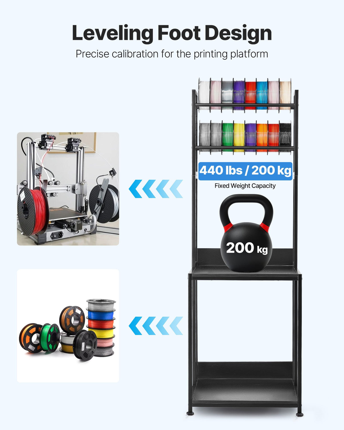 3D Printer Filament Storage Rack, 4-Tier Spool Holder Cart with Wheels