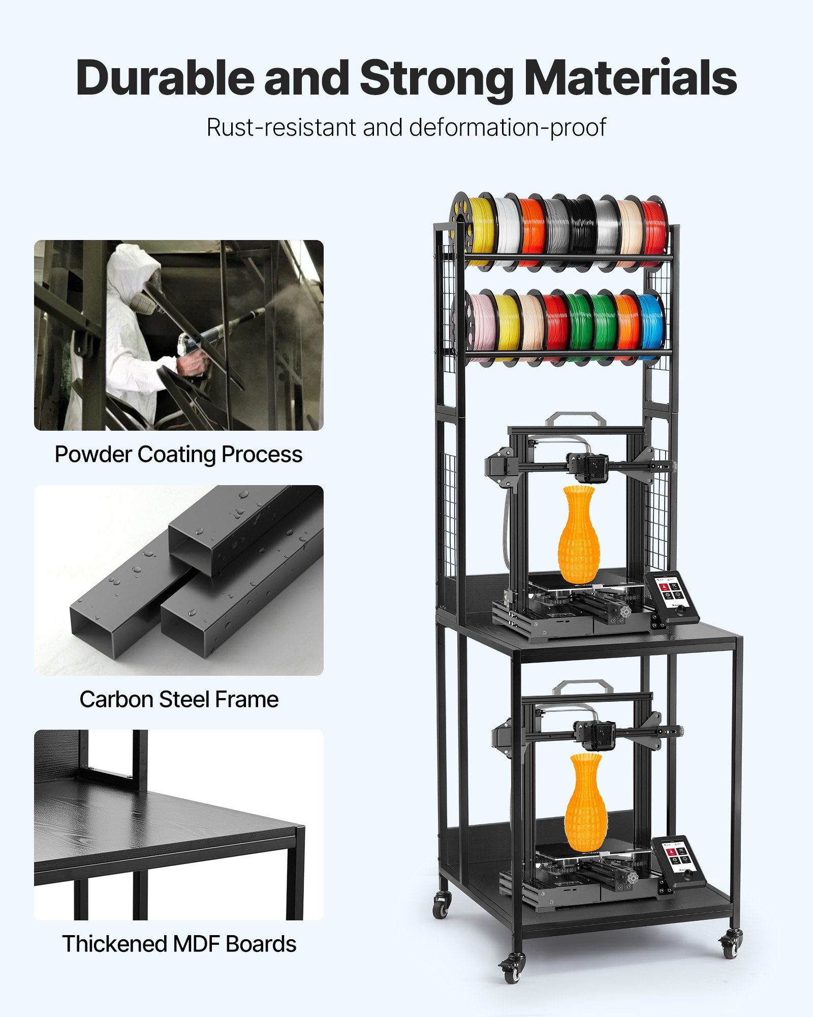 3D Printer Filament Storage Rack, 4-Tier Spool Holder Cart with Wheels