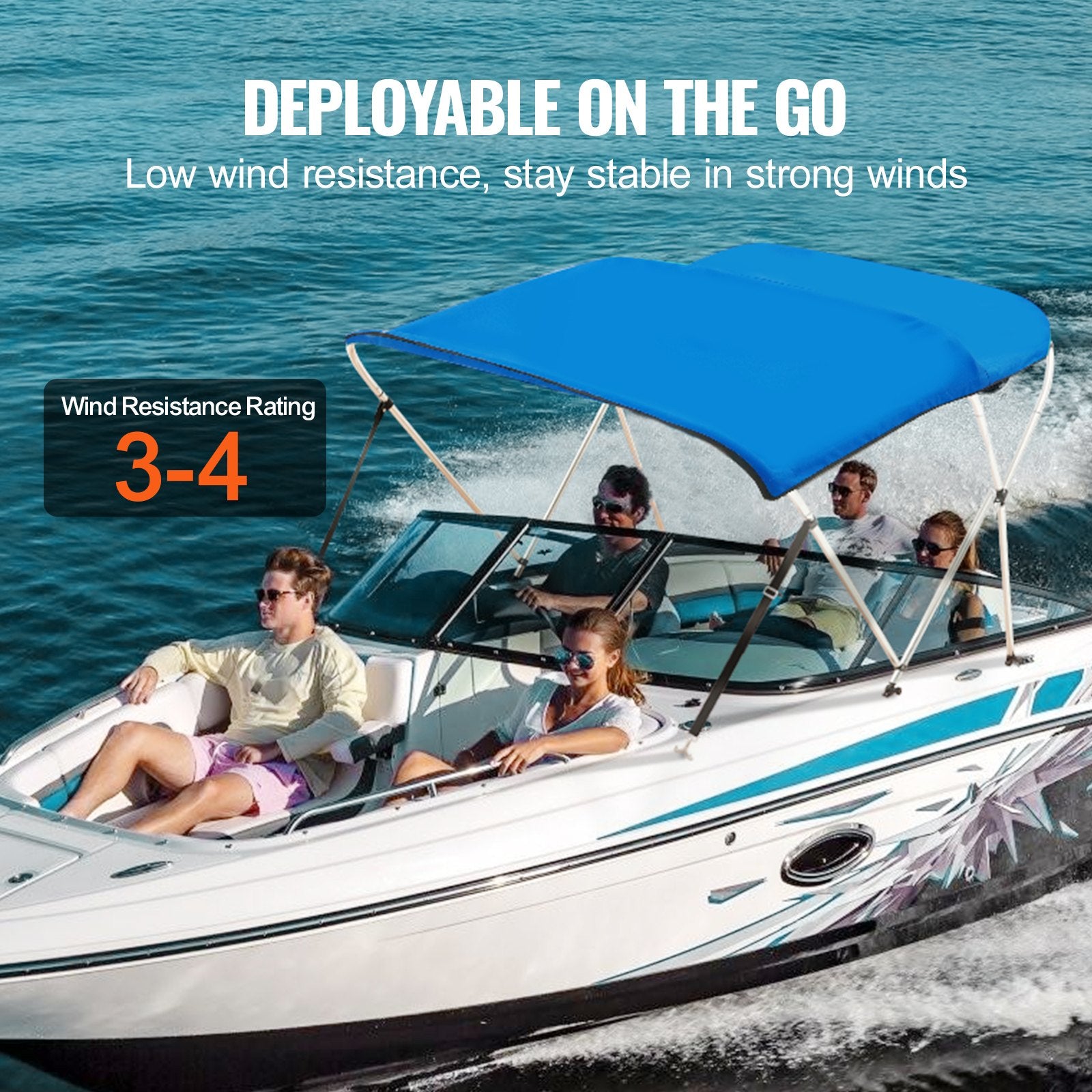 3 Bow Bimini Top Boat Cover 900D Polyester, Aluminum Frame, Waterproof Sun Shade