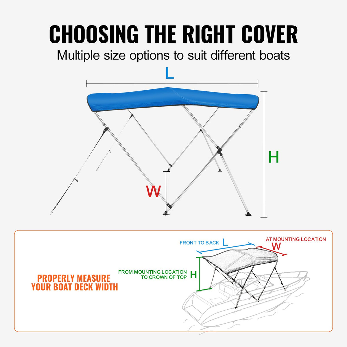 3 Bow Bimini Top Boat Cover 900D Polyester, Aluminum Frame, Waterproof Sun Shade