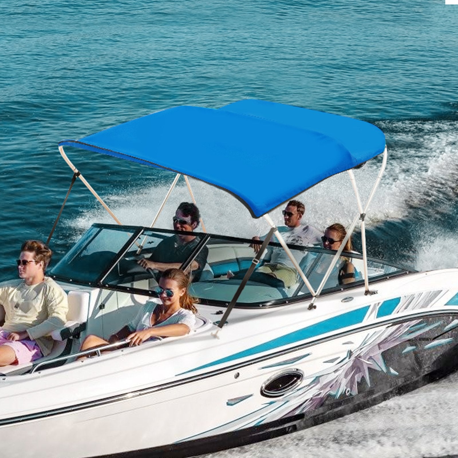 3 Bow Bimini Top Boat Cover 900D Polyester, Aluminum Frame, Waterproof Sun Shade