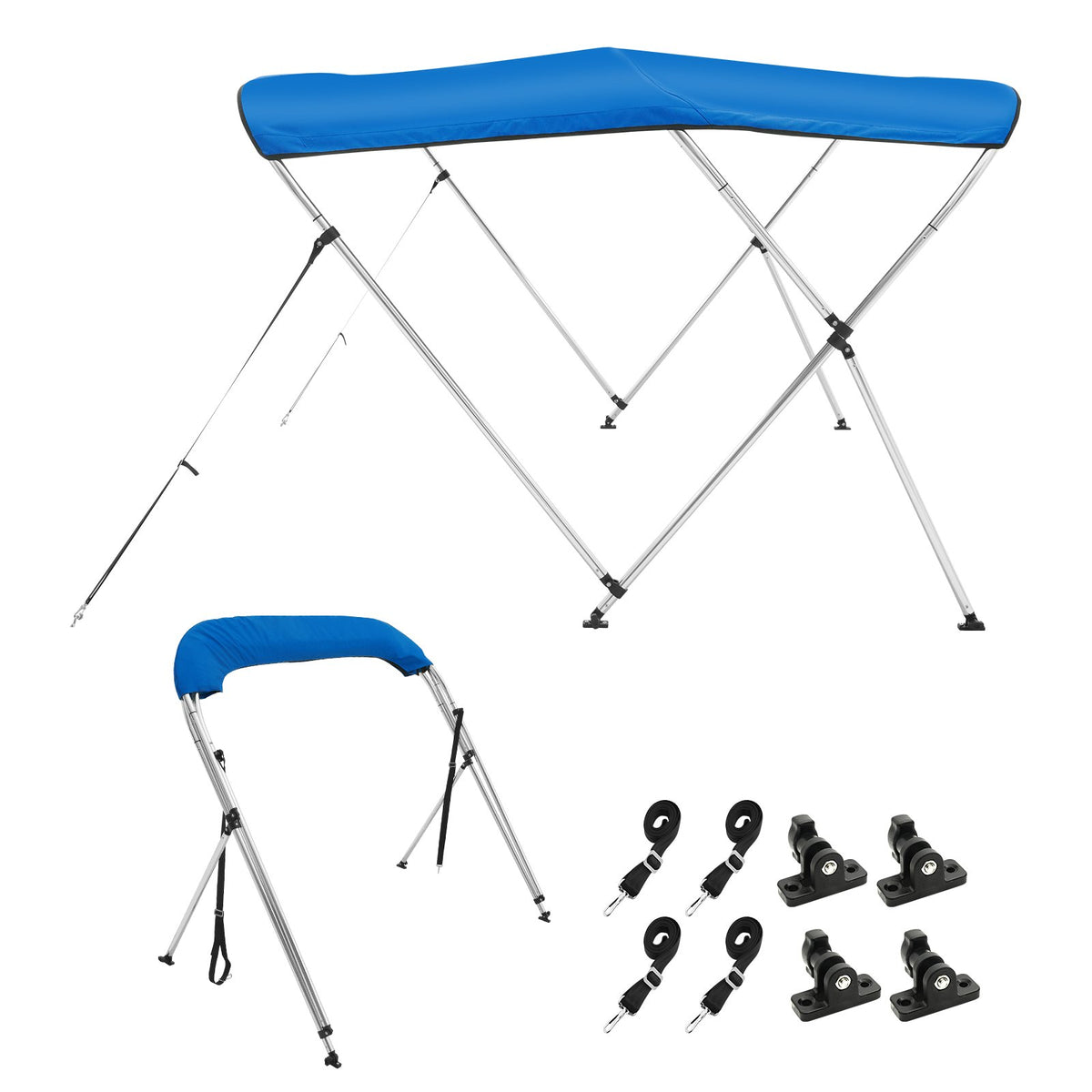 3 Bow Bimini Top Boat Cover 900D Polyester, Aluminum Frame, Waterproof Sun Shade
