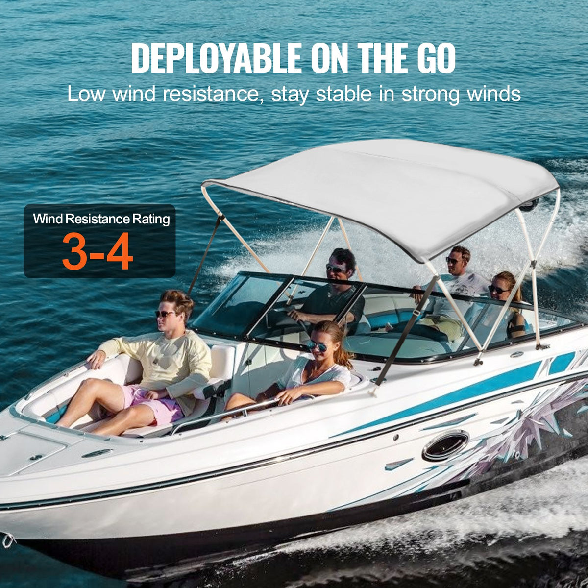 3 Bow Bimini Top Boat Cover 900D Polyester Aluminum Frame Waterproof Grey