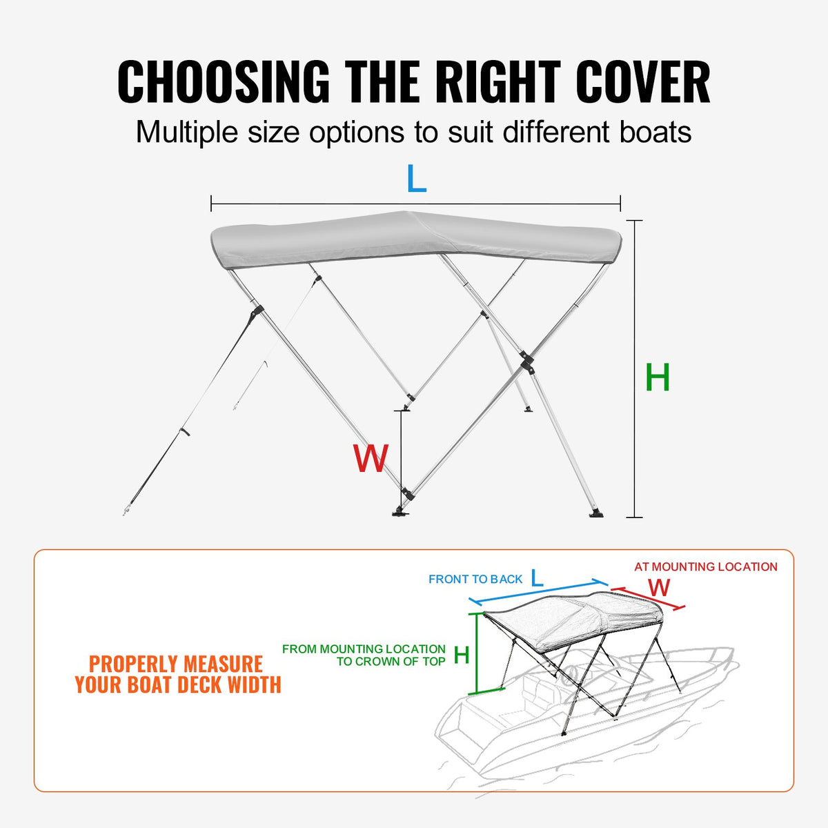3 Bow Bimini Top Boat Cover 900D Polyester Aluminum Frame Waterproof Grey