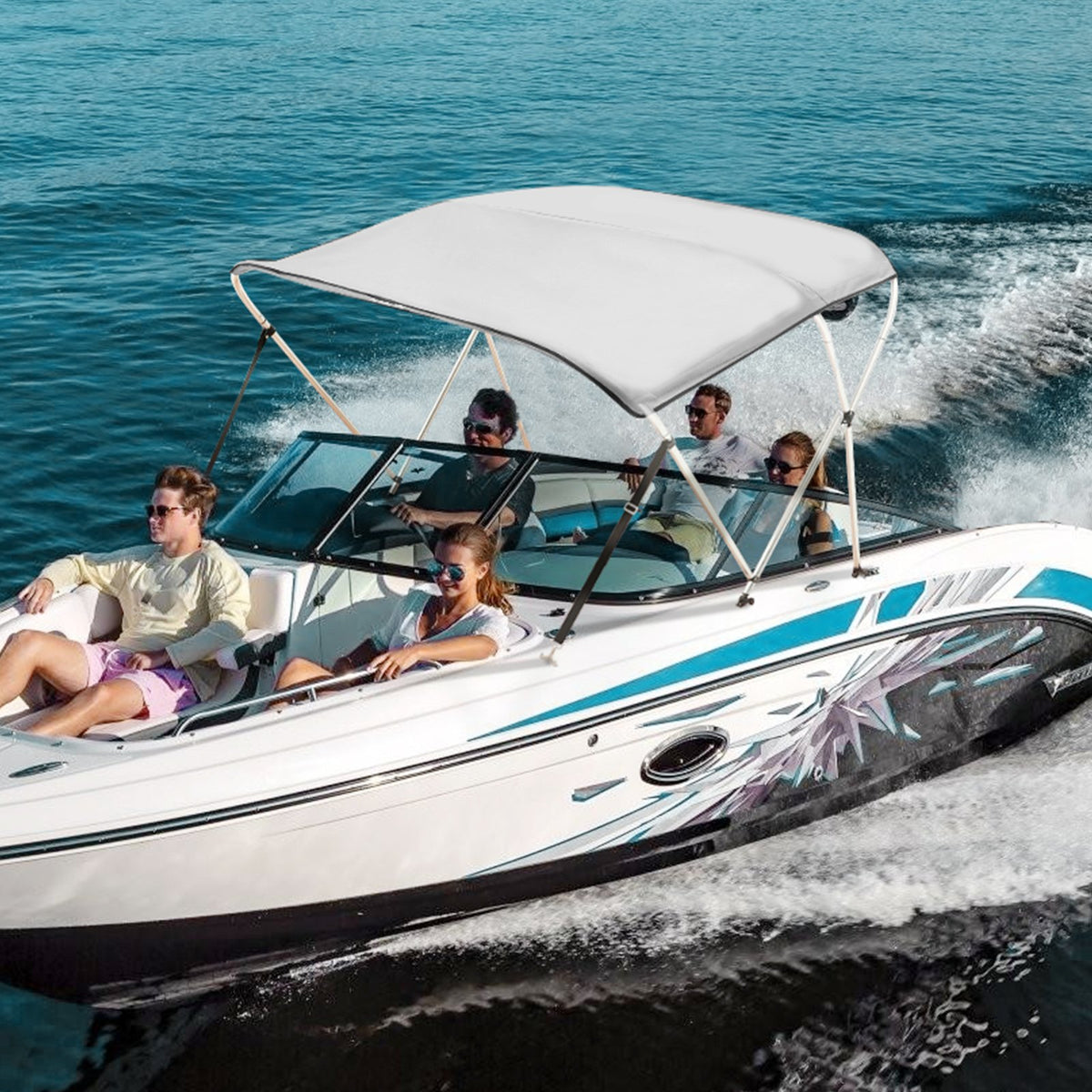 3 Bow Bimini Top Boat Cover 900D Polyester Aluminum Frame Waterproof Grey