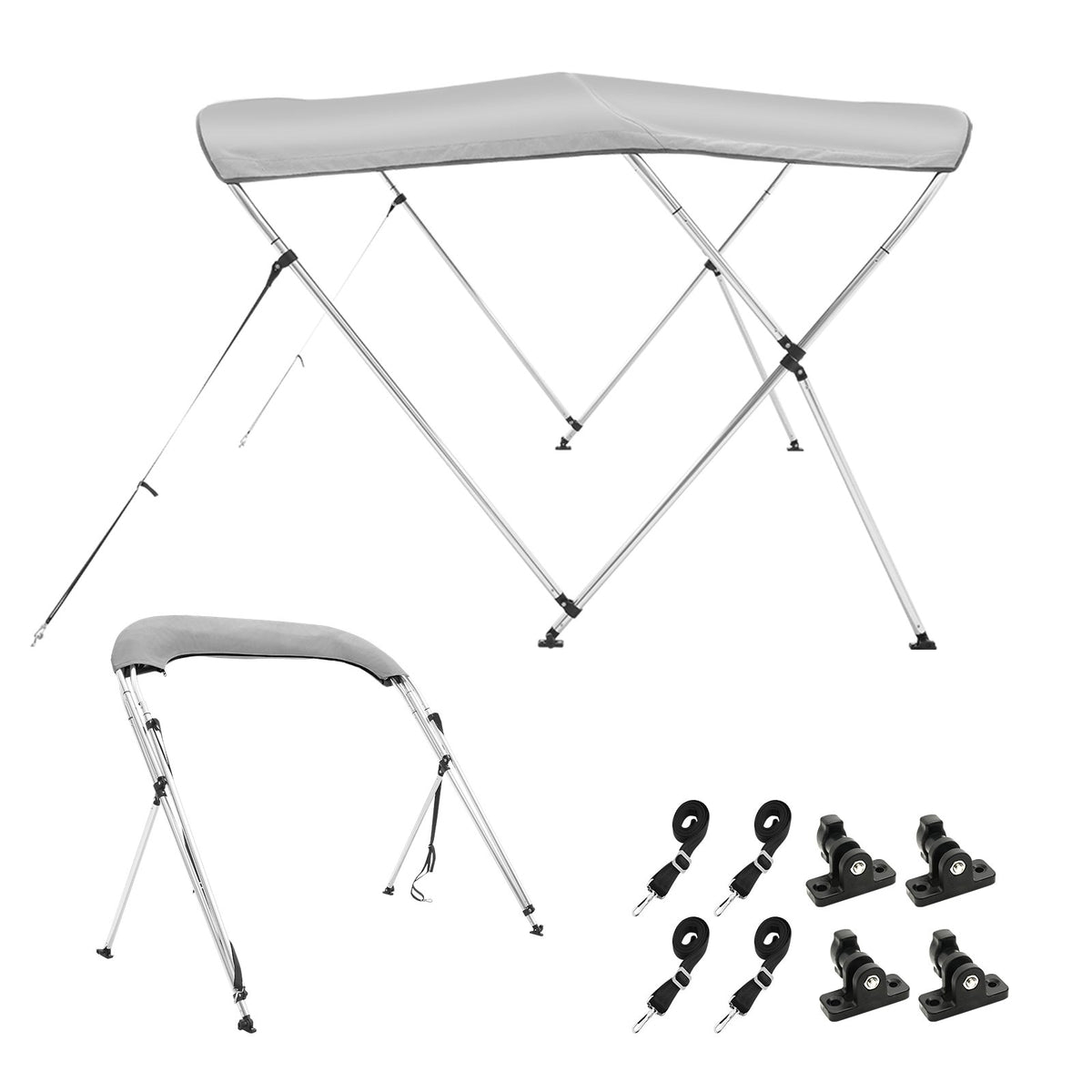 3 Bow Bimini Top Boat Cover 900D Polyester Aluminum Frame Waterproof Grey