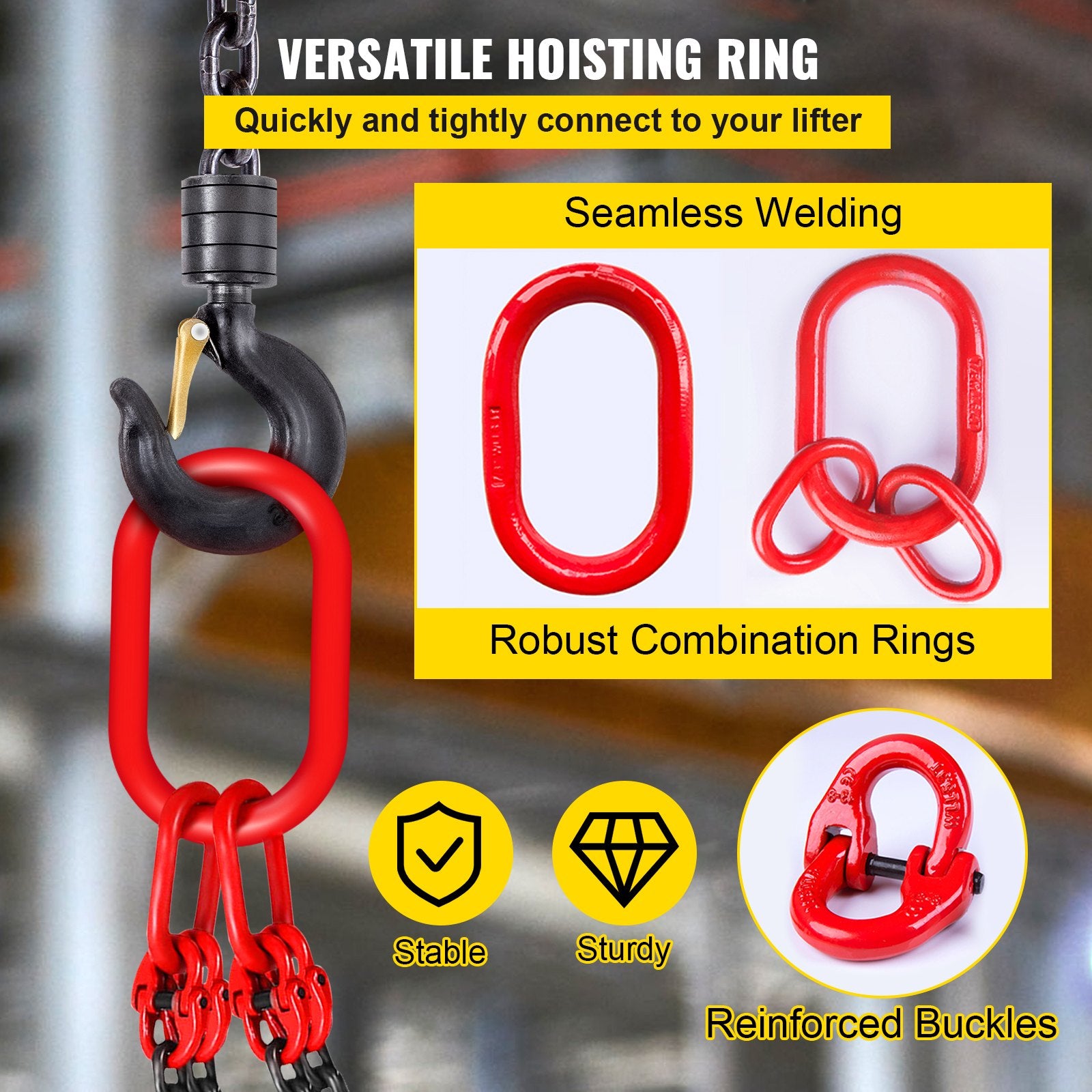 Chain Sling 8mm x 300cm, G80 5 Ton Engine Hoist Lifting Chain 4 Leg Hooks