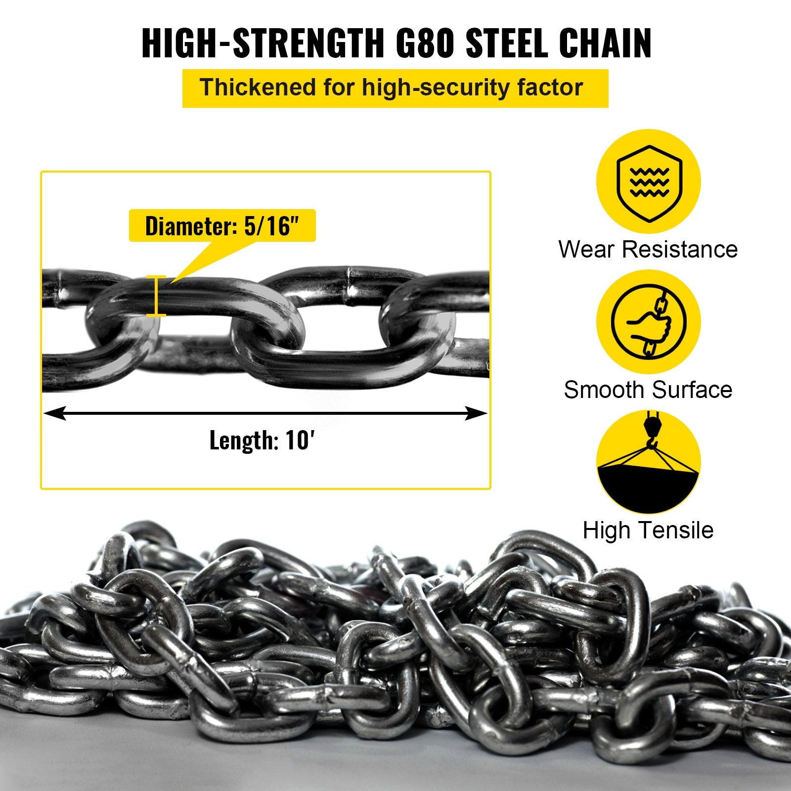 Chain Sling 8mm x 300cm, G80 5 Ton Engine Hoist Lifting Chain 4 Leg Hooks