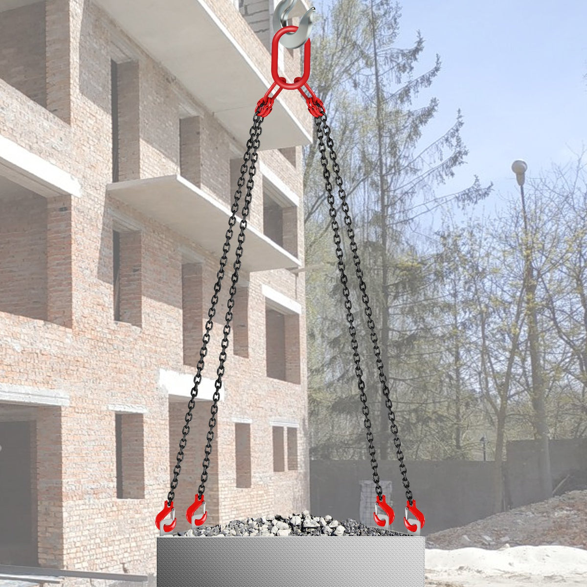 Chain Sling 8mm x 300cm, G80 5 Ton Engine Hoist Lifting Chain 4 Leg Hooks