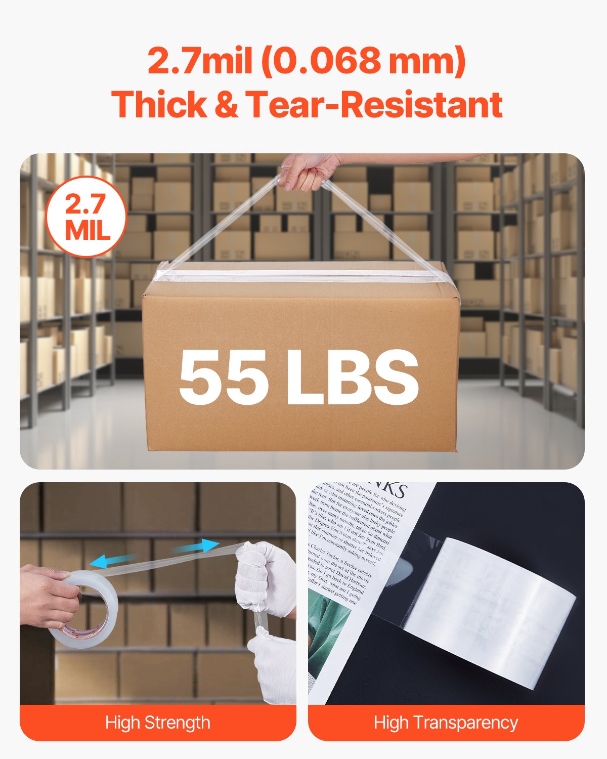 Clear Packing Tape 24 Rolls 3"x65yds 3in Core Heavy Duty Thick