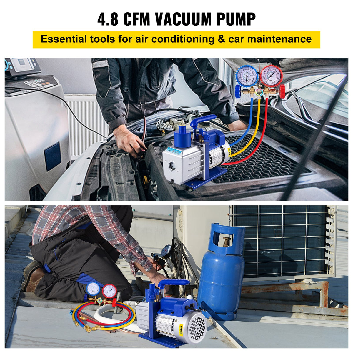 Vacuum Pump Kit 4.8CFM 1/3HP Single Stage with Manifold Gauge for HVAC A/C