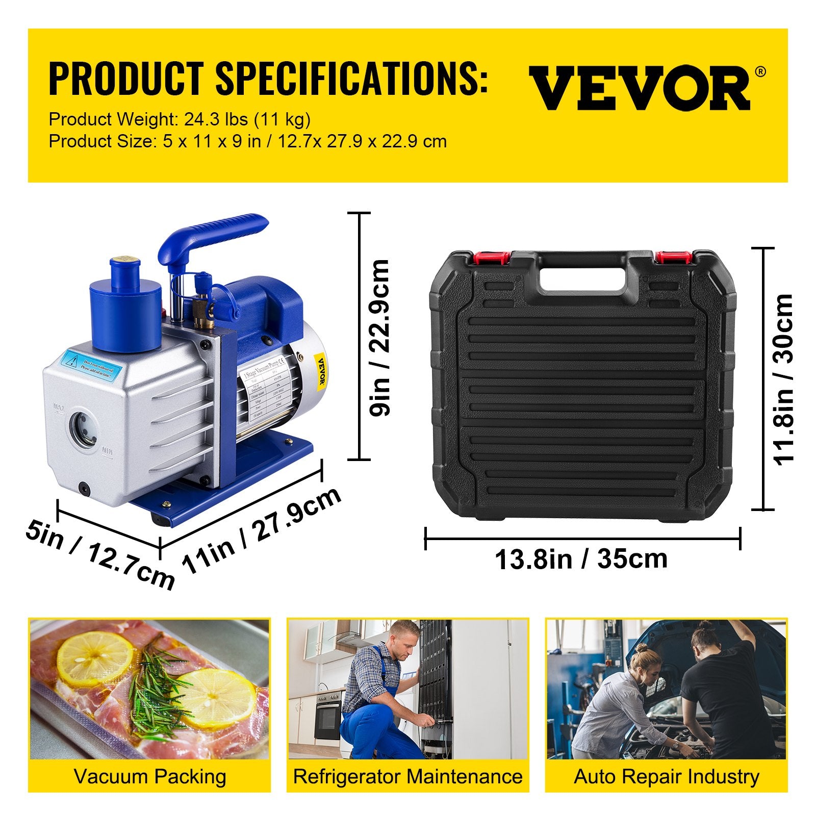 Vacuum Pump Kit 4.8CFM 1/3HP Single Stage with Manifold Gauge for HVAC A/C